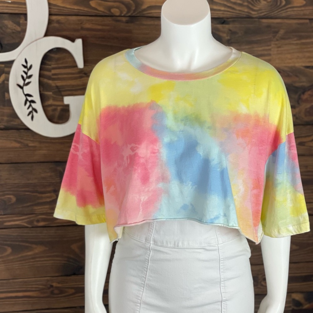 Forever‎ 21 | Raw Edge Crop Cropped Top Tie Dye Short Sleeve Tee